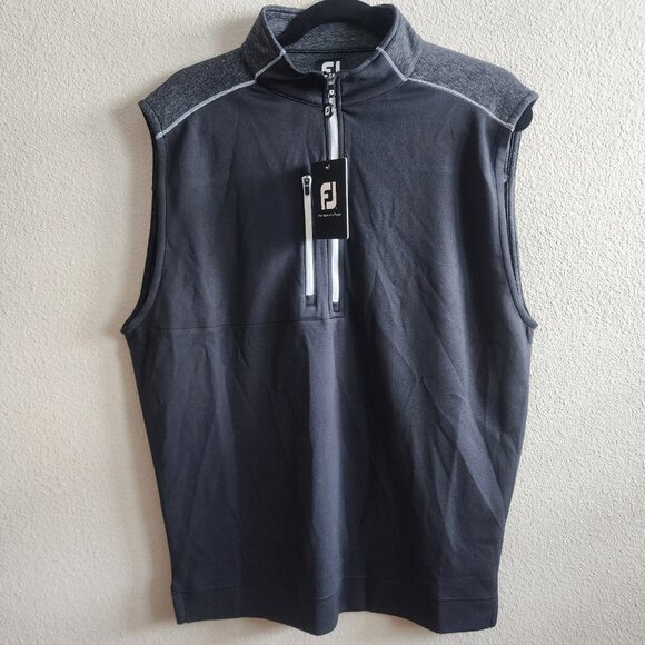 NWT Footjoy Mens Quarter Zip Heather Blocked Vest Sweater Golf Black Size M - Picture 1 of 10
